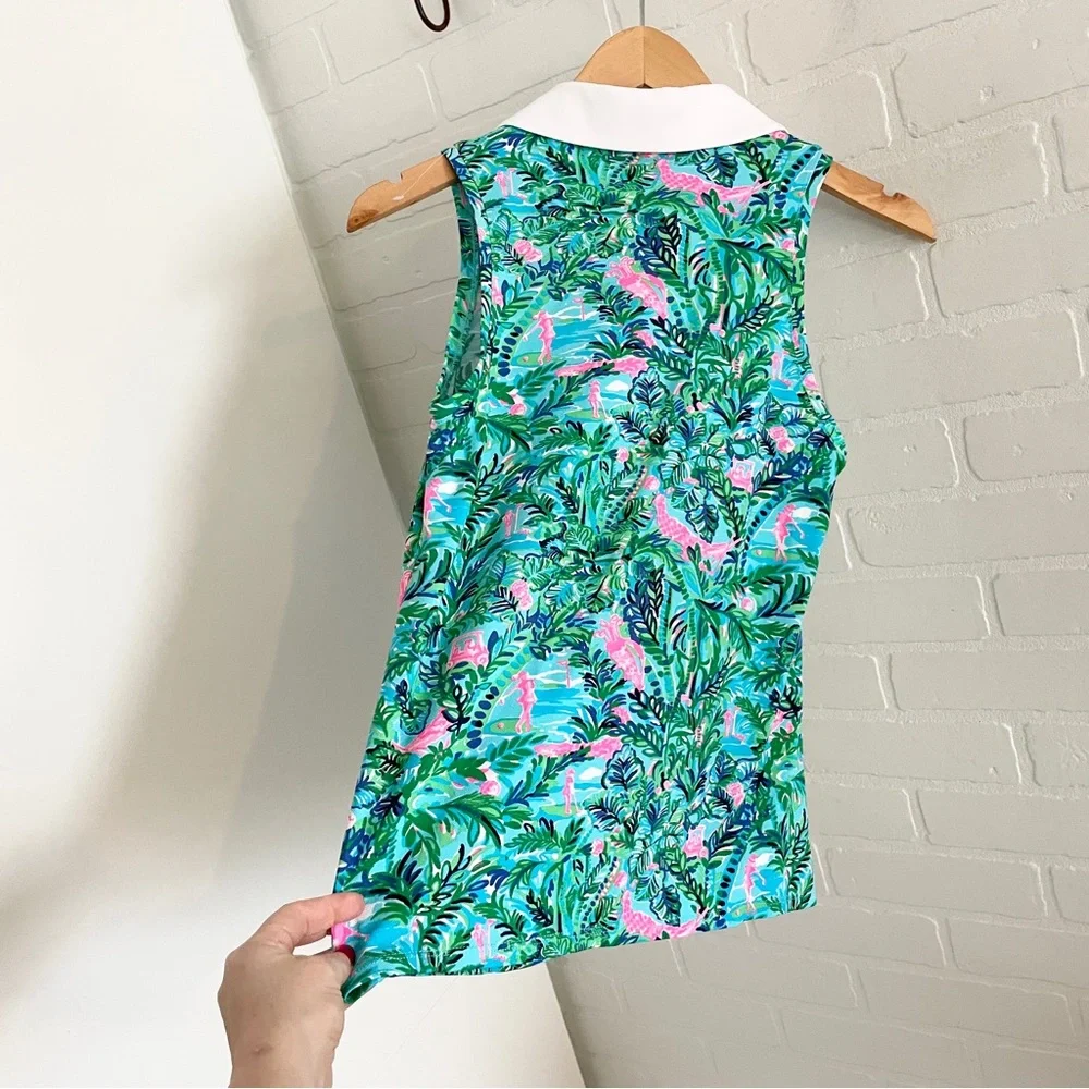Lilly Pulitzer Imara Golf Print Polo Top Novelty Gold Buttons XS - Picture 16 of 16